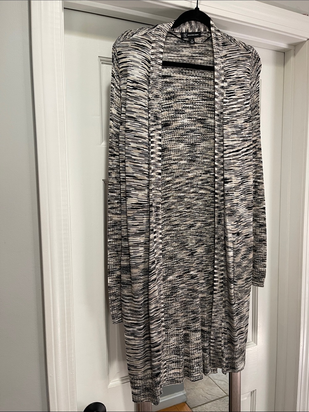 INC International Concepts Black and White Open-Front Duster Cardigan NWOT